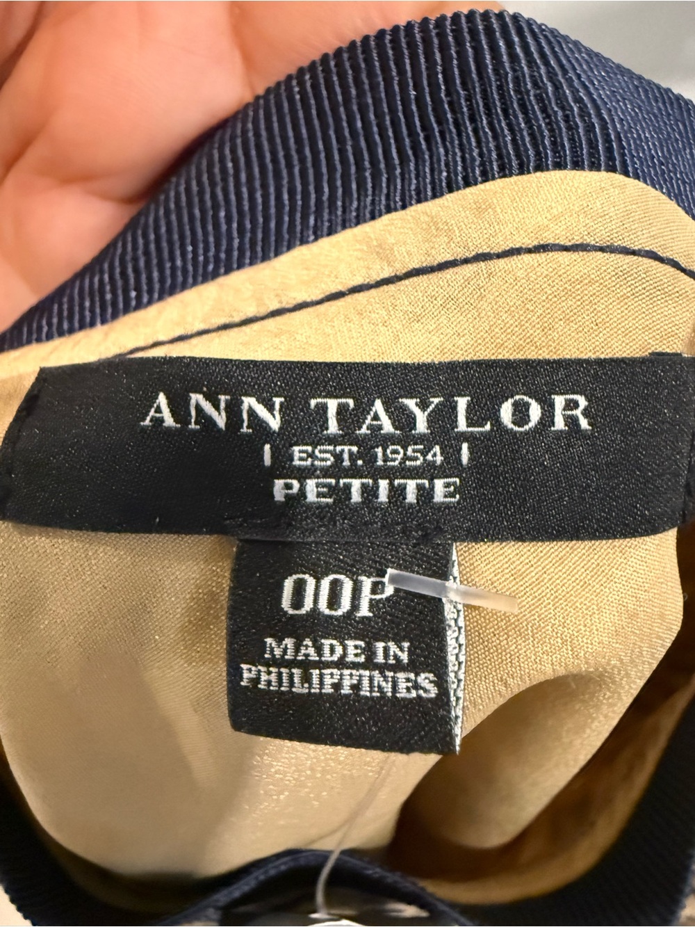 NWT Ann Taylor Tan and Navy Polka Dot A-Line Skirt with Black Waistband - Picture 3 of 5